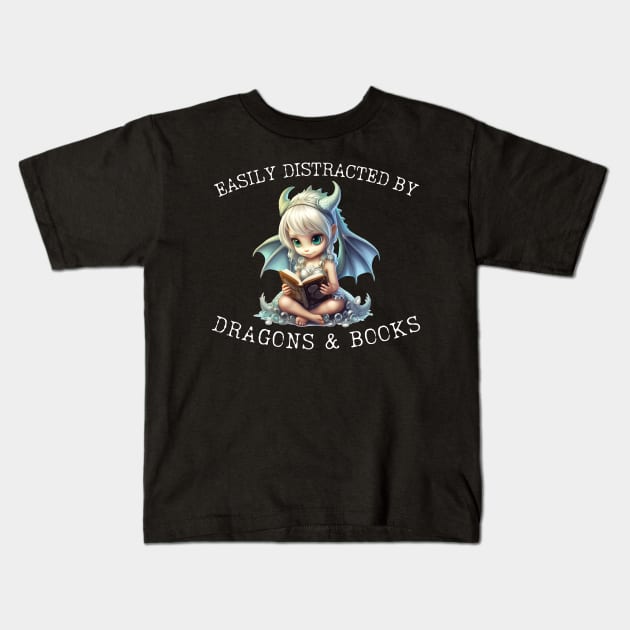 Easily Distracted By Dragons And Books Introvert Shirt Kids T-Shirt by K.C Designs